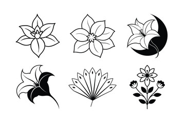 Wall Mural - A versatile collection of black and white floral vector illustrations, perfect for spring and summer nature designs