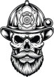 © Graphicmela - Illustration of a skull wearing firefighter helmet and stylish mustache and beard