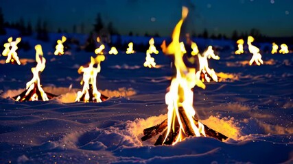 Wall Mural - there are many firewoods in the snow with bright lights