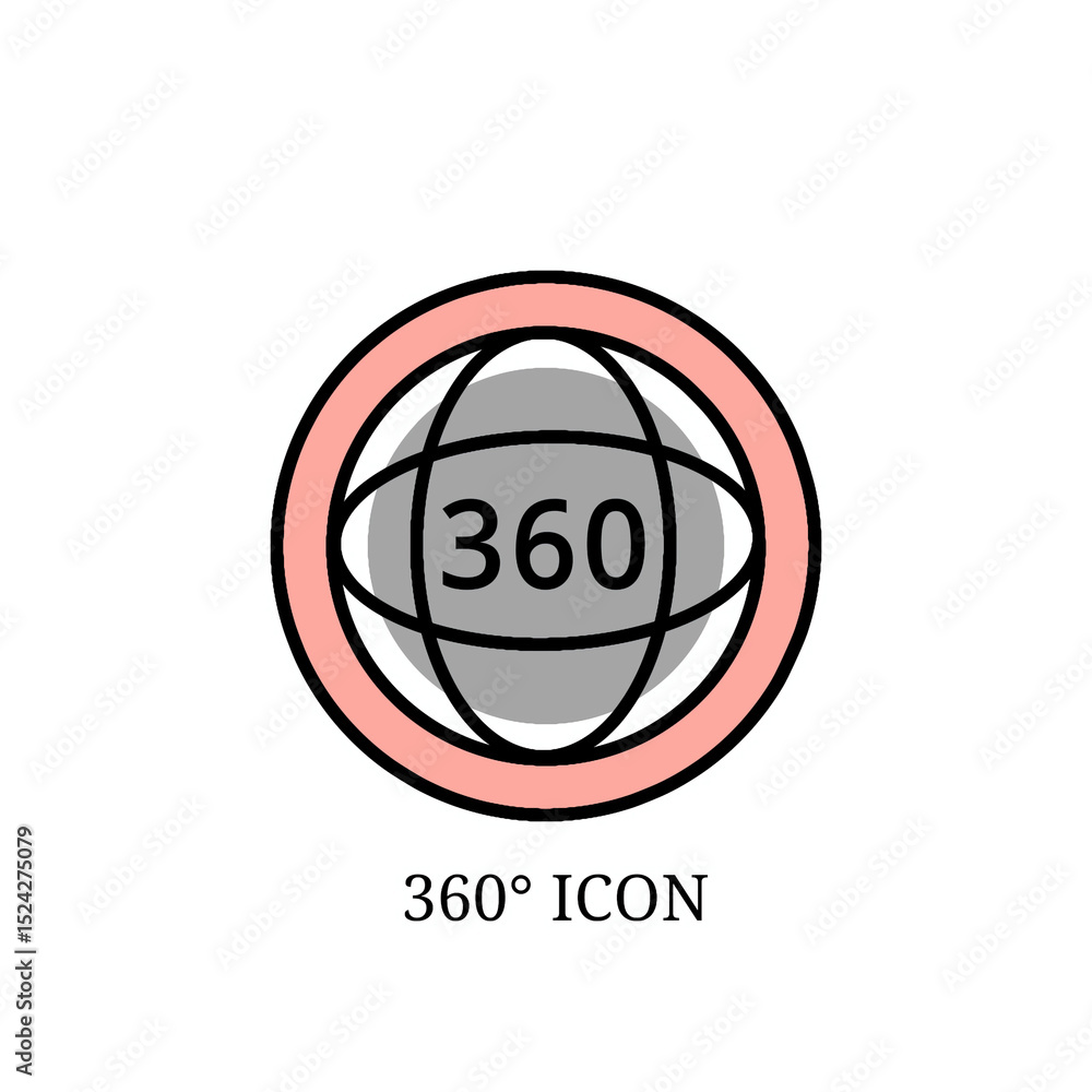 Flat Icon of 360-Degree View – Globe Symbol for Immersive Content Stock ...