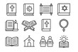 © Nata - Religious symbols and books icon set on dark background