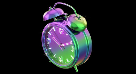 Poster - Iridescent alarm clock showing nine o'clock on black background