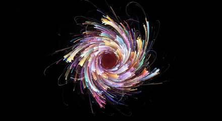 Aufkleber - Colorful swirling light trails creating a dynamic vortex on black background