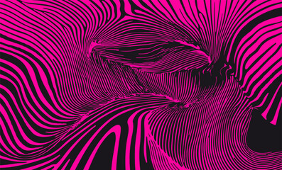 Aufkleber - bold vector illustration with wavy pink and black stripes in a modern abstract Op Art style, reflecting the current Y2K trend in graphic design and digital art.