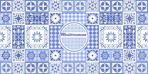  Mediterranean Tile Pattern in Blue and White for Backgrounds and Designs