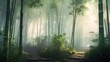 © artbyrookie - Tranquil misty bamboo forest with soft sunlight nature peaceful serene