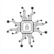 © Yusuf Al-jilani - chip with security padlock icon over white background, silhouette style, vector illustration