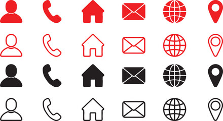 icons, communication, contact, location, address, phone, email, globe, world, map, pin, house, home, person, user, call, contact us, support, business, interface, UI, web design, app design, 