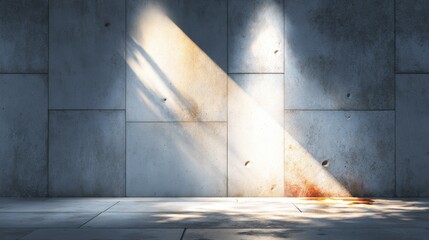 Aufkleber - Sunlight Streaming Across Concrete Wall and Floor, Representing Minimalist Architecture and Industrial Design for Interior Renovation and Construction : Generative AI