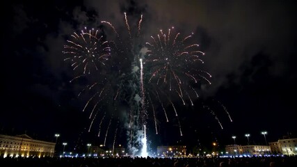 Wall Mural - fireworks in the sky above a crowd of people watching
