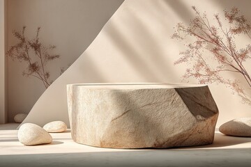 Aufkleber - Stone Podium for Product Display in Minimalist Setting, Showcasing Natural Beauty and Sustainable Design for E-Commerce Marketing : Generative AI