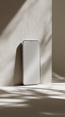 Aufkleber - Smartphone Mockup Leaning Against Wall With Leaf Shadows, Ideal for Mobile App Advertising and Digital Marketing Campaigns : Generative AI