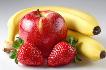 Poster - Fresh Red Apple, Strawberries, and Bananas, Showcasing Healthy Eating and Nutritional Awareness for Food Bloggers and Dietitians : Generative AI