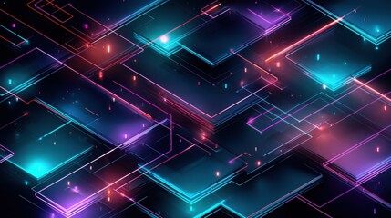 Poster - Abstract Neon Grid With Glowing Lines, Representing Digital Transformation and Technological Innovation, Suitable for Data Visualization and Future Thinking : Generative AI