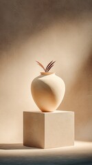 Aufkleber - Minimalist Still Life of Beige Vase on Cube, Showcasing Interior Design and Home Decor Trends : Generative AI