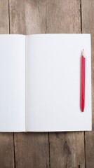Poster - Open Notebook With Red Pencil on Rustic Wooden Table, Representing Creativity and Planning for Business Strategy and Personal Growth : Generative AI