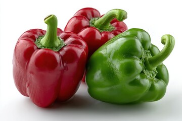 Poster - Three Fresh Bell Peppers on White Background, Representing Healthy Eating and Culinary Creativity, Ideal for Food Blog or Recipe Inspiration : Generative AI