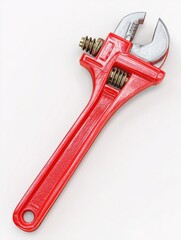 Aufkleber - Red Adjustable Wrench on White Surface, Symbolizing Precision Engineering and Repair Services, Ideal for Maintenance and Construction Projects : Generative AI