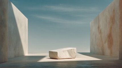 Poster - Marble Block in Minimalist Architecture With Sky, Representing Product Placement and Modern Design Aesthetics for Marketing Campaigns and Visual Communication : Generative AI