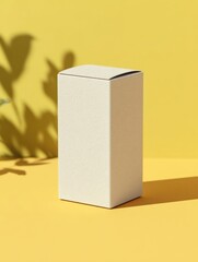Aufkleber - Cream Colored Box on Yellow Surface with Plant Shadow, Ideal for Mockups and Product Packaging Design for Retail and E-Commerce : Generative AI