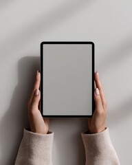 Aufkleber - Woman Holding Tablet with Blank Screen on White Background, Ideal for Digital Marketing and Online Learning Mockups : Generative AI