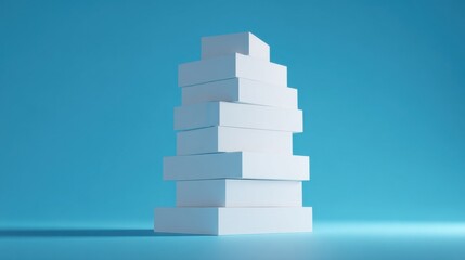 Poster - Stack of White Boxes on Blue Background, Representing Growth, Hierarchy, and Business Strategy, Ideal for Corporate Training and Team Building : Generative AI