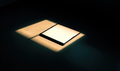 Poster - Tablet Device on Dark Surface Bathed in Sunlight, Symbolizing Modern Technology and Digital Transformation in Business and Education : Generative AI