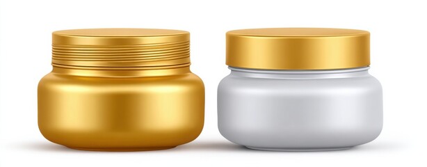 Aufkleber - Two Cream Jars in Gold and White, Ideal for Beauty Product Mockups and Marketing Campaigns, Showcasing Luxury and Brand Identity : Generative AI