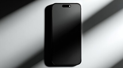 Aufkleber - Sleek Black Smartphone on White Surface With Dramatic Lighting, Ideal for Mobile App Advertising and Technology Innovation Concepts : Generative AI