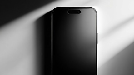 Poster - Modern Black Smartphone on White Surface With Window Light, Symbolizing Mobile Technology and Digital Communication for Business and Personal Use : Generative AI