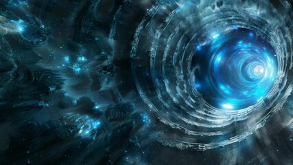 Leinwandbilder - Journey through a cosmic vortex with swirling blue light creating a mystical atmosphere in a deep space setting