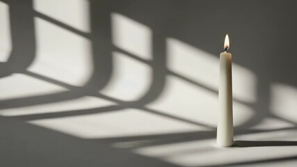 Wall Mural - candle is lit in a window, casting a shadow on the wall. concept of warmth and comfort, as the candl