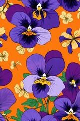 Wall Mural - Violas on orange background cartoonish seamless pattern
