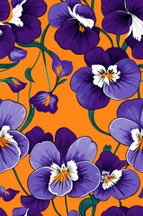 Wall Mural - Violas on orange background cartoonish seamless pattern