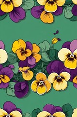 Wall Mural - Violas on green background cartoonish seamless pattern