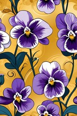 Wall Mural - Violas on gold background cartoonish seamless pattern