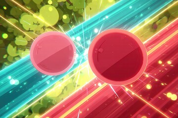 Wall Mural - colorful abstract circles intersecting with dynamic light effects in a vibrant digital artwork