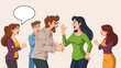 © Rebekah - Two groups of people arguing and fighting. Angry men and women team confrontation. Aggressive male and female characters shouting, Cartoon flat style isolated vector conflict concept