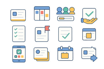 Business and productivity icons set with calendar, checklist, and profile symbols