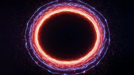 Wall Mural - colorful particle ring on black background. abstract portal or black hole concept. energy and light 