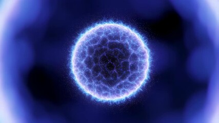 Wall Mural - glowing magic energy sphere with purple and blue light. plasma ball with pulsating particles and dig