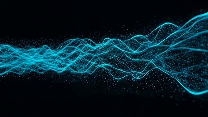 Wall Mural - flowing blue particle lines on dark background. abstract digital wave pattern for data visualization
