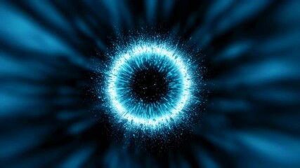 Wall Mural - blue glowing particles erupting with explosion. abstract digital light burst. energy effect for moti