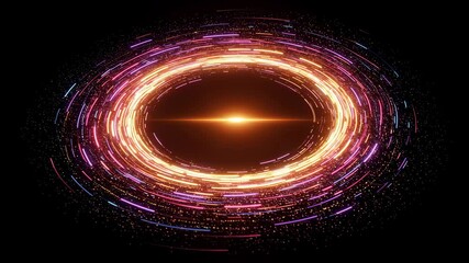 Wall Mural - vibrant neon light lines orbit, creating a sparkling abstract circle with a bright center glow. data