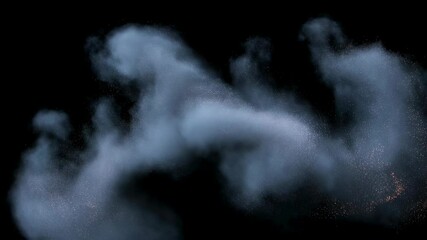 Wall Mural - abstract smoky cloud with flowing golden particles against black background. creative ethereal fluid