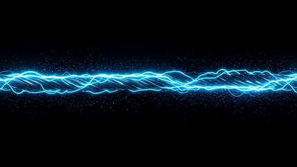 Wall Mural - abstract blue lightning strike and electric discharge on black background with flickering particles.
