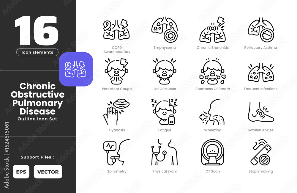 Obstructive Icon Chronic Obstructive Pulmonary Disease COPD Symptoms Icon Set Collection ...
