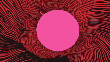 Aufkleber - Vector illustration in modern op art style with a pink circle, radiating red wavy lines on a dark background. Uses bold geometric shapes, trending in digital and graphic design.