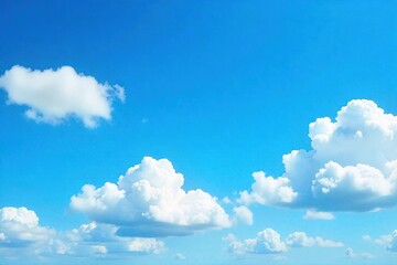 vast, cerulean daytime sky, fluffy cumulus clouds drift lazily across a brilliant blue expanse perfe