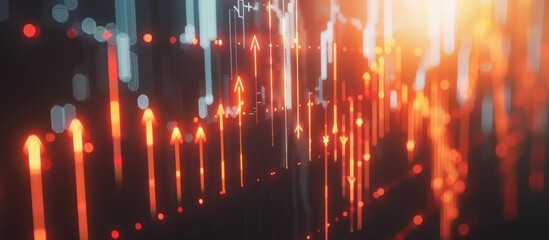 Wall Mural - abstract glowing upward arrows, data visualization.